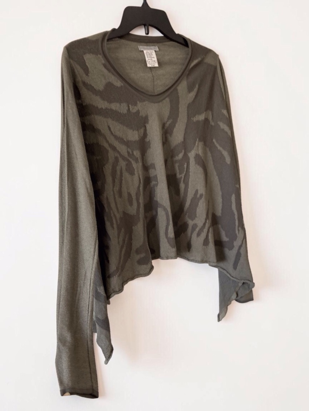 Sarah Pacini Italy Knit Top OS Olive Green Lagenlook Asymmetrical Designer - Picture 5 of 11